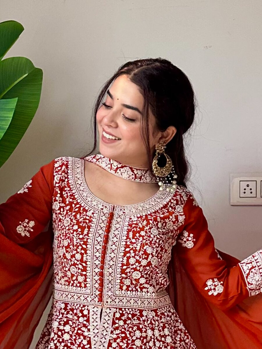 Orange Georgette Embroidery Sequins Wedding Party Festival Casual Ready Palazzo Pant Salwar Kameez