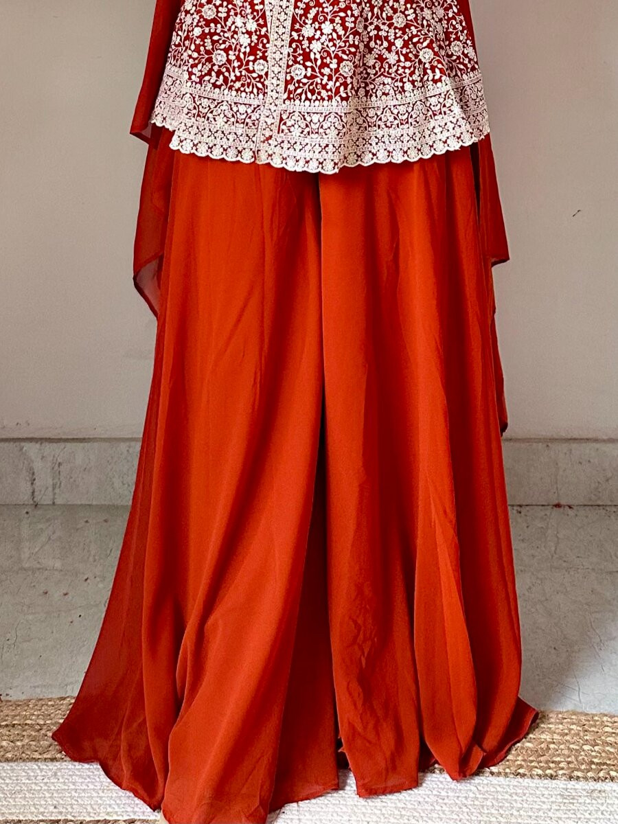Orange Georgette Embroidery Sequins Wedding Party Festival Casual Ready Palazzo Pant Salwar Kameez