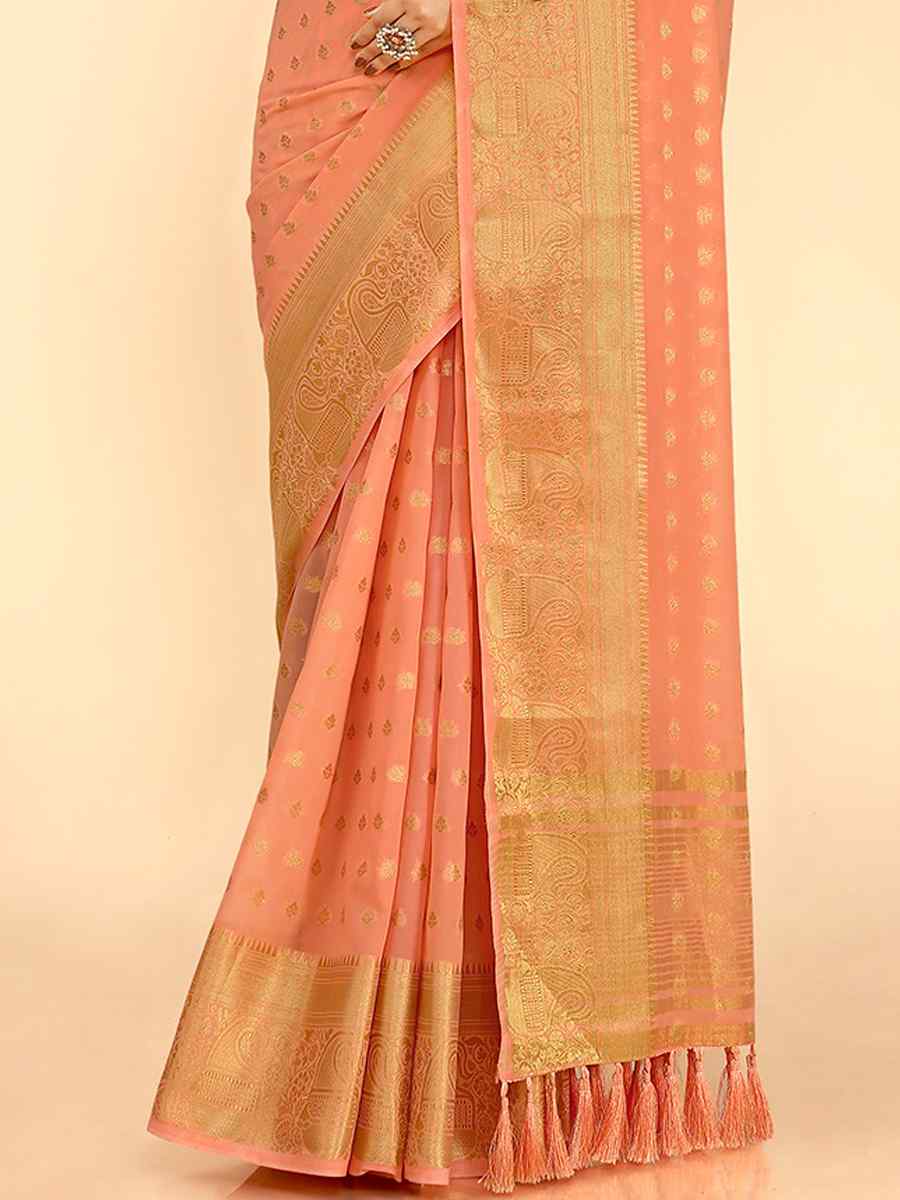 Orange Georgette Silk Handwoven Wedding Festival Heavy Border Saree