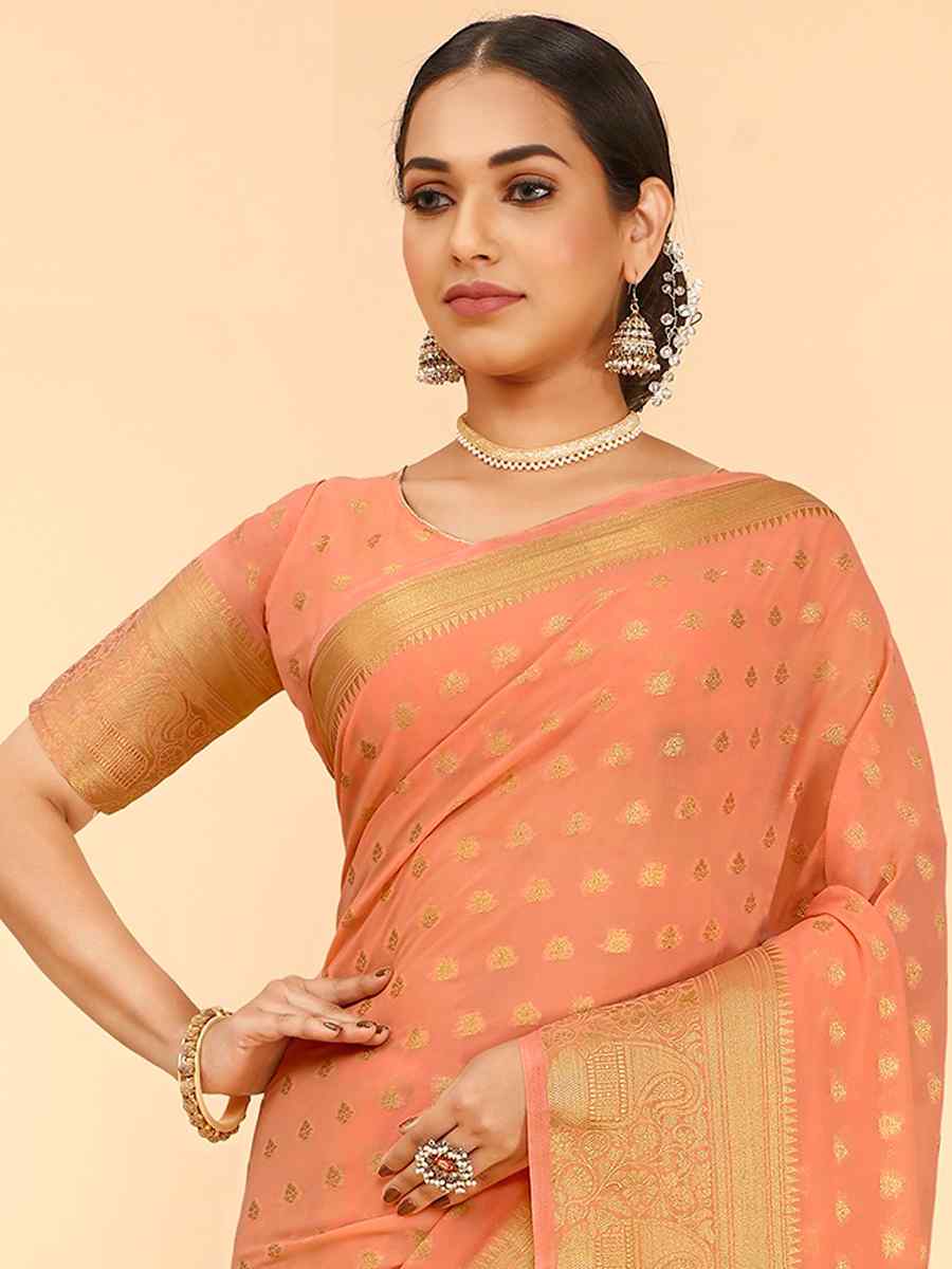 Orange Georgette Silk Handwoven Wedding Festival Heavy Border Saree