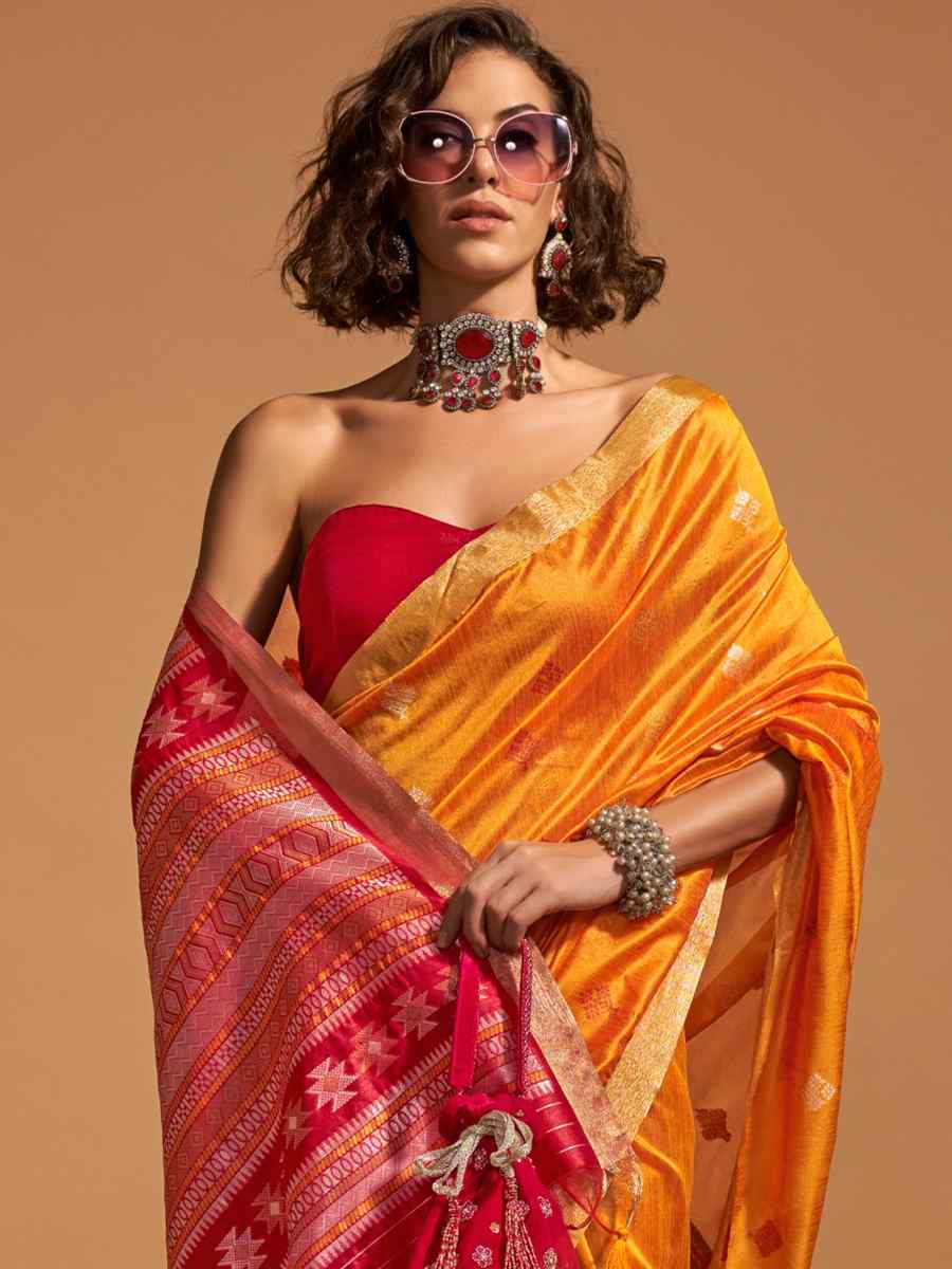 Orange Handloom Silk Handwoven Casual Festival Classic Style Saree