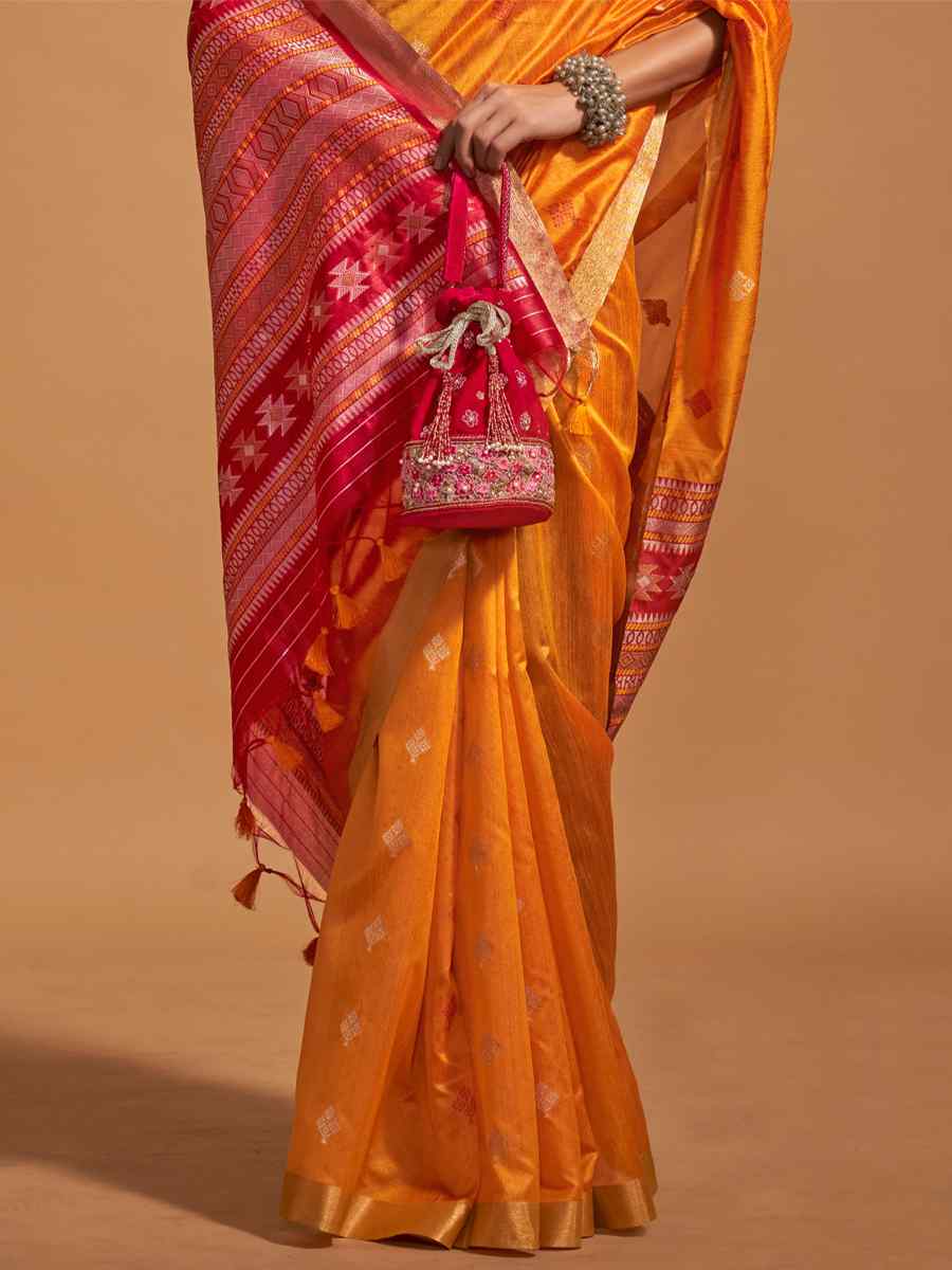 Orange Handloom Silk Handwoven Casual Festival Classic Style Saree