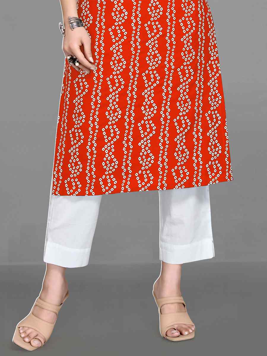 Orange Heavy 14 kg Rayon Printed Casual Festival Kurti