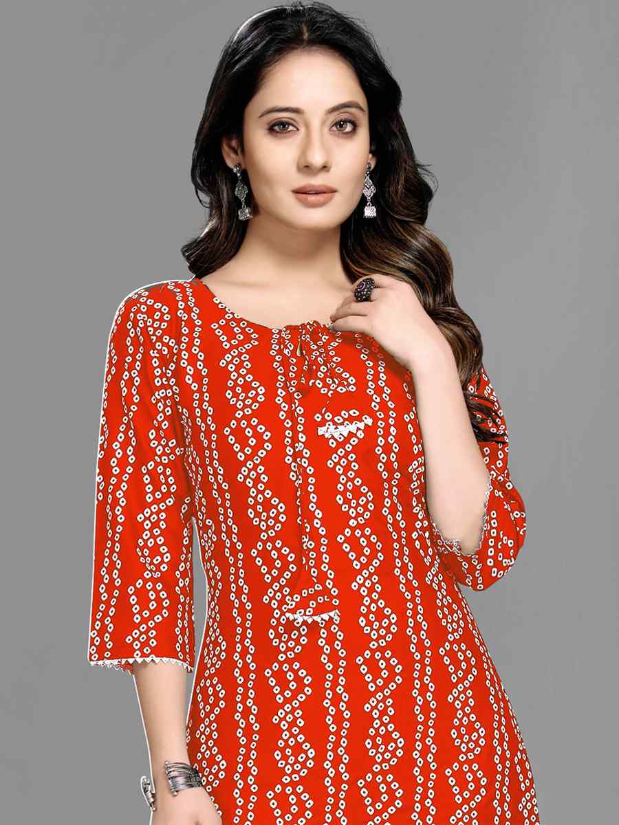 Orange Heavy 14 kg Rayon Printed Casual Festival Kurti