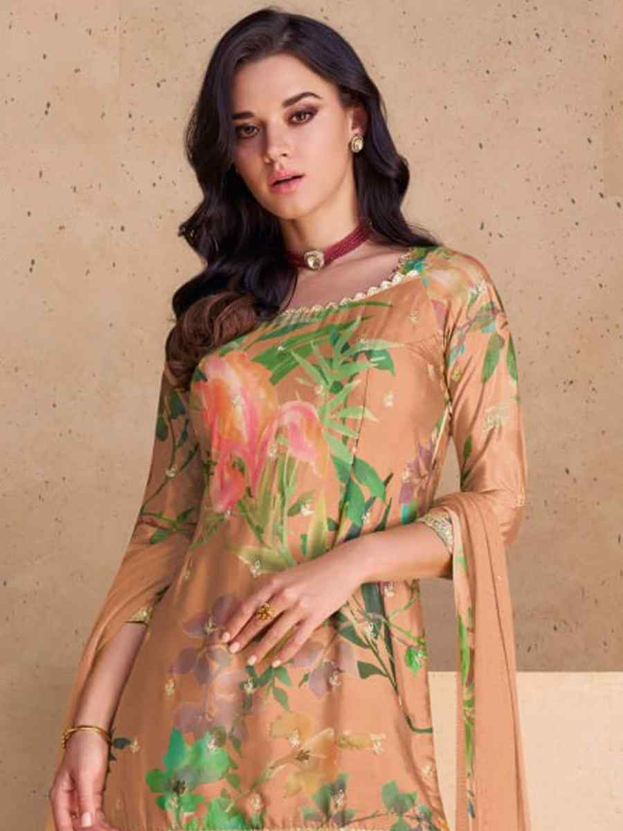 Orange Heavy Chinon Embroidered Festival Wedding Sharara Pant Salwar Kameez