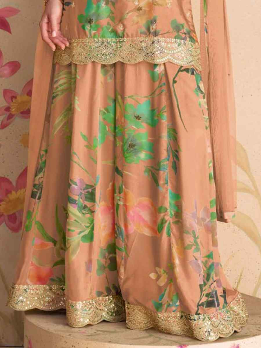 Orange Heavy Chinon Embroidered Festival Wedding Sharara Pant Salwar Kameez
