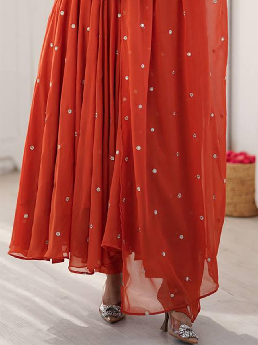 Orange Heavy Faux Georgette Embroidery Wedding Party Festival Casual Ready Anarkali Pant Salwar Kameez