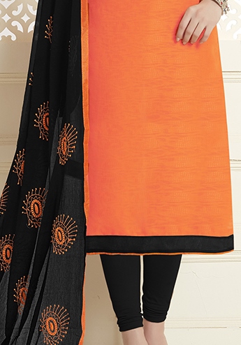 Orange Jacquard Cotton Embroidered Festival Party Churidar Salwar Kameez