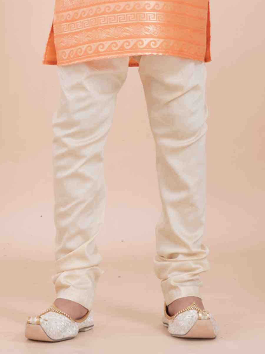 Orange Jacquard Silk Embroidered Festival Traditional Kurta Pyjama Boys Wear