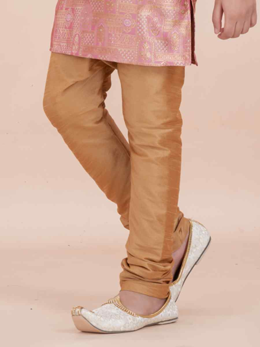 Orange Jacquard Silk Embroidered Festival Traditional Kurta Pyjama Boys Wear