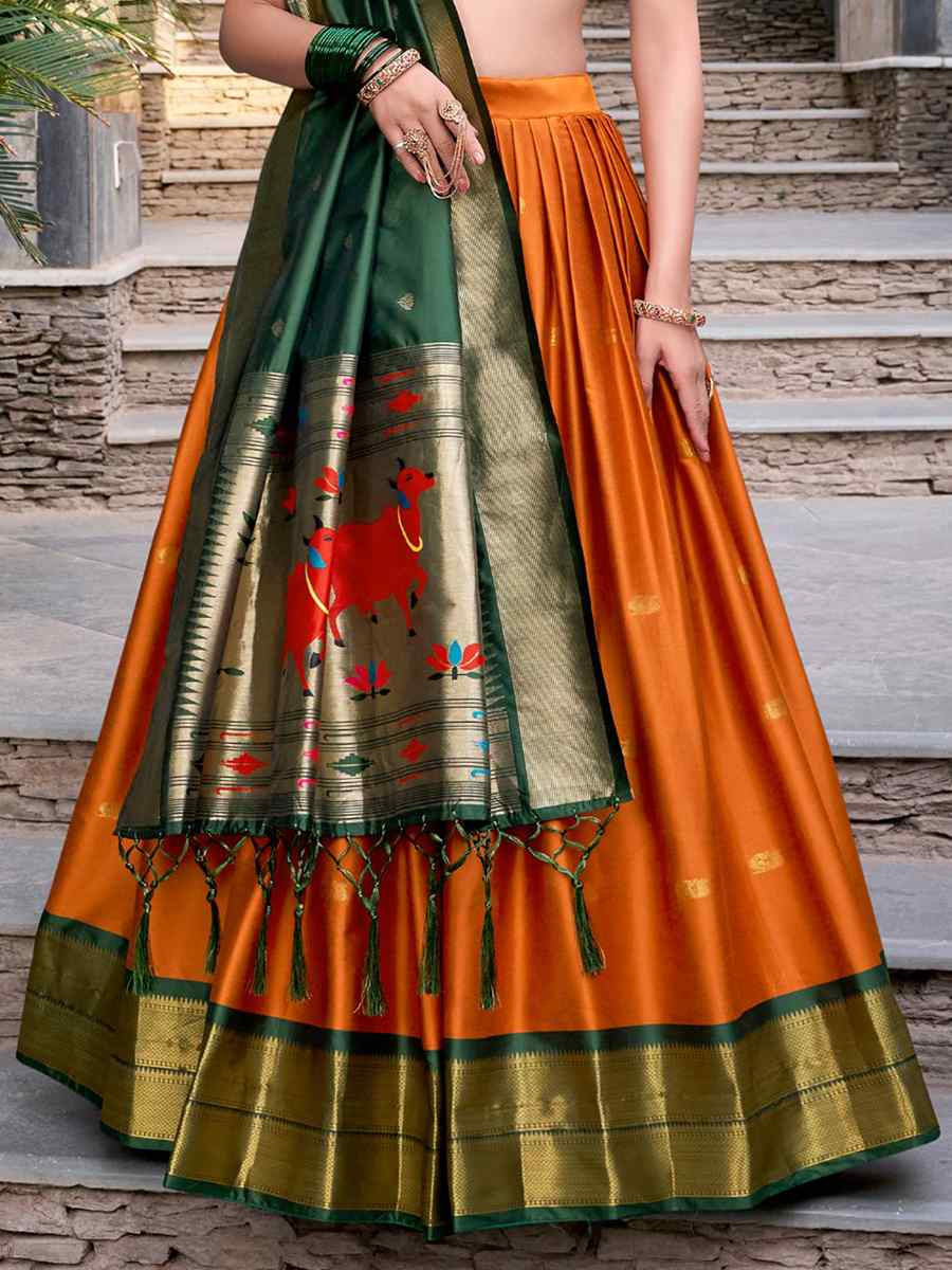 Orange Jacquard Silk Handwoven Bridesmaid Wedding Heavy Border Lehenga Choli