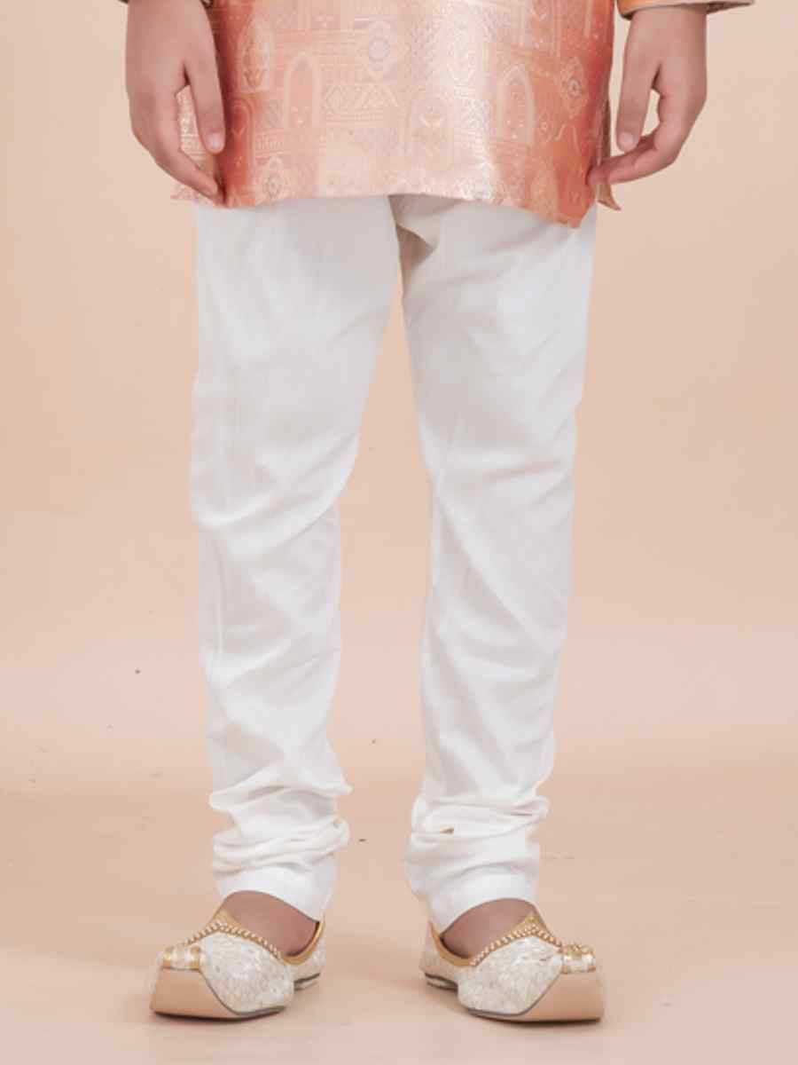 Orange Jacquard Slik Embroidered Festival Traditional Kurta Pyjama Boys Wear