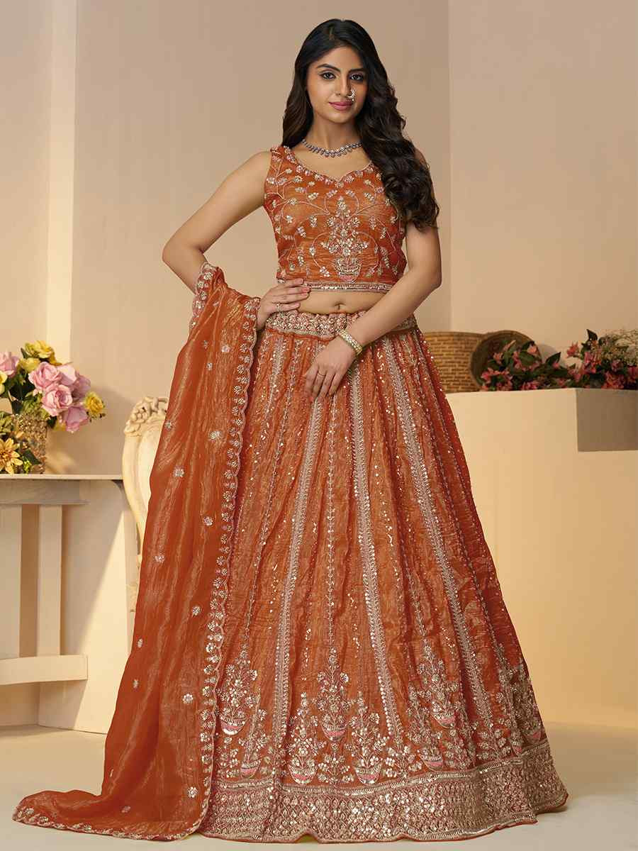 Orange Jimmy choo Embroidered Wedding Bridesmaid Heavy Border Lehenga Choli