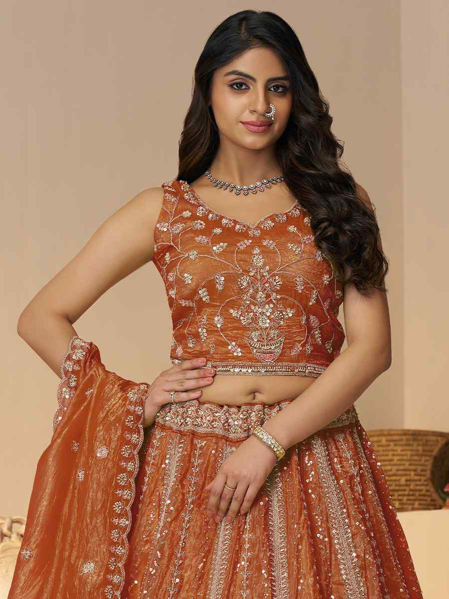 Orange Jimmy choo Embroidered Wedding Bridesmaid Heavy Border Lehenga Choli