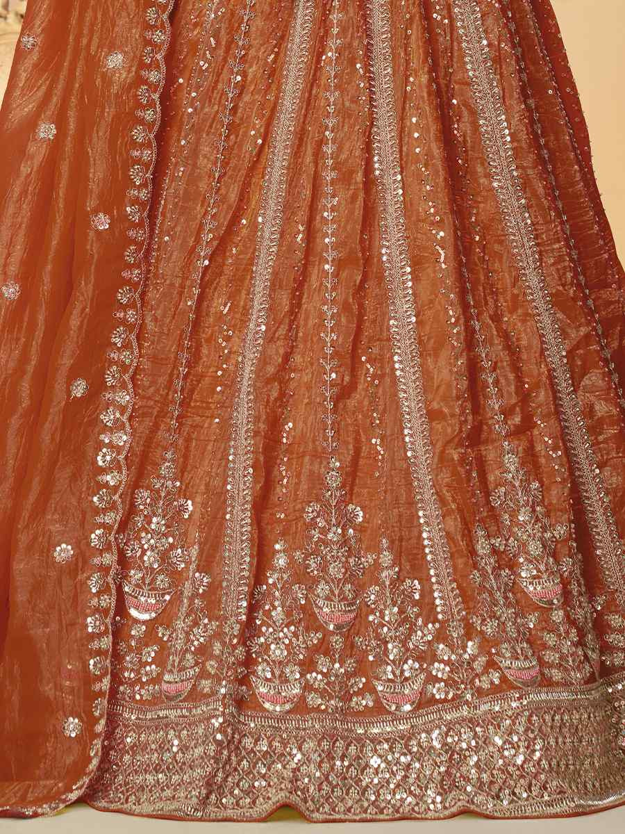 Orange Jimmy choo Embroidered Wedding Bridesmaid Heavy Border Lehenga Choli