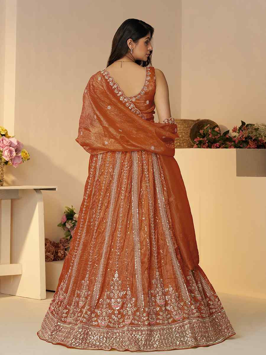 Orange Jimmy choo Embroidered Wedding Bridesmaid Heavy Border Lehenga Choli