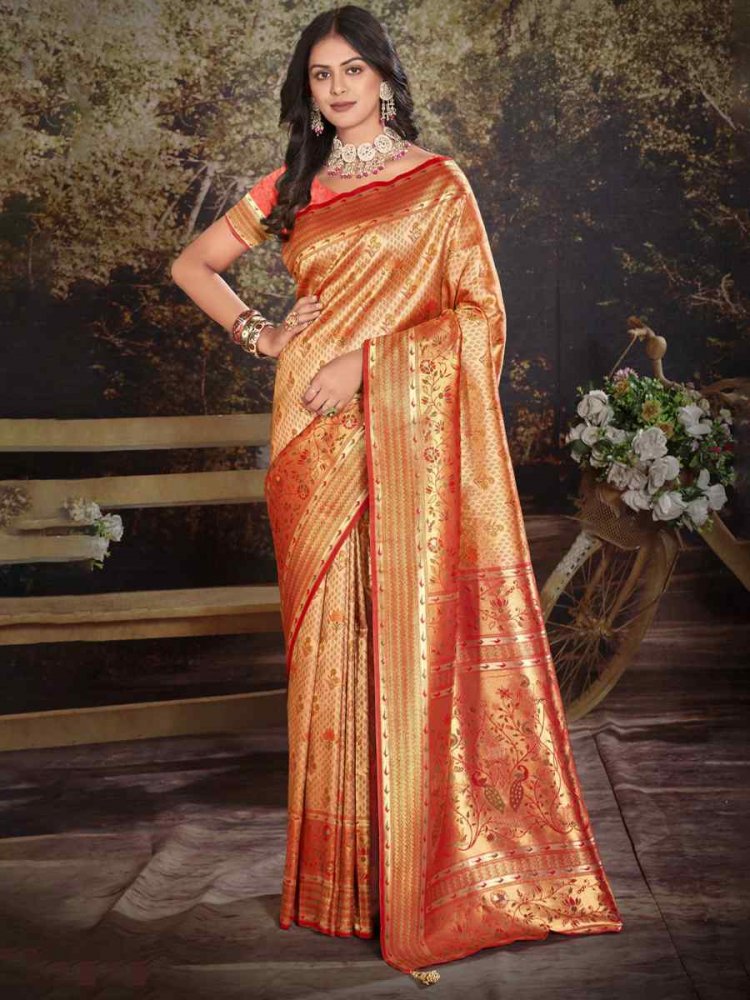 Buy BEKSHA Women Orange Solid, Plain Silk Blend Kanjivaram Saree Online at  Best Prices in India - JioMart.