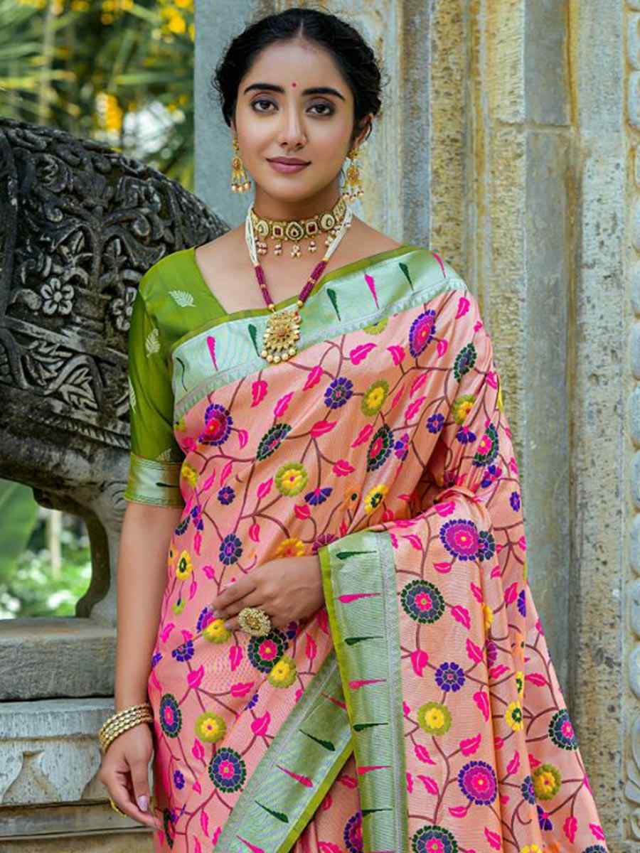 Orange Kanjivaram Silk Handwoven Wedding Festival Heavy Border Saree