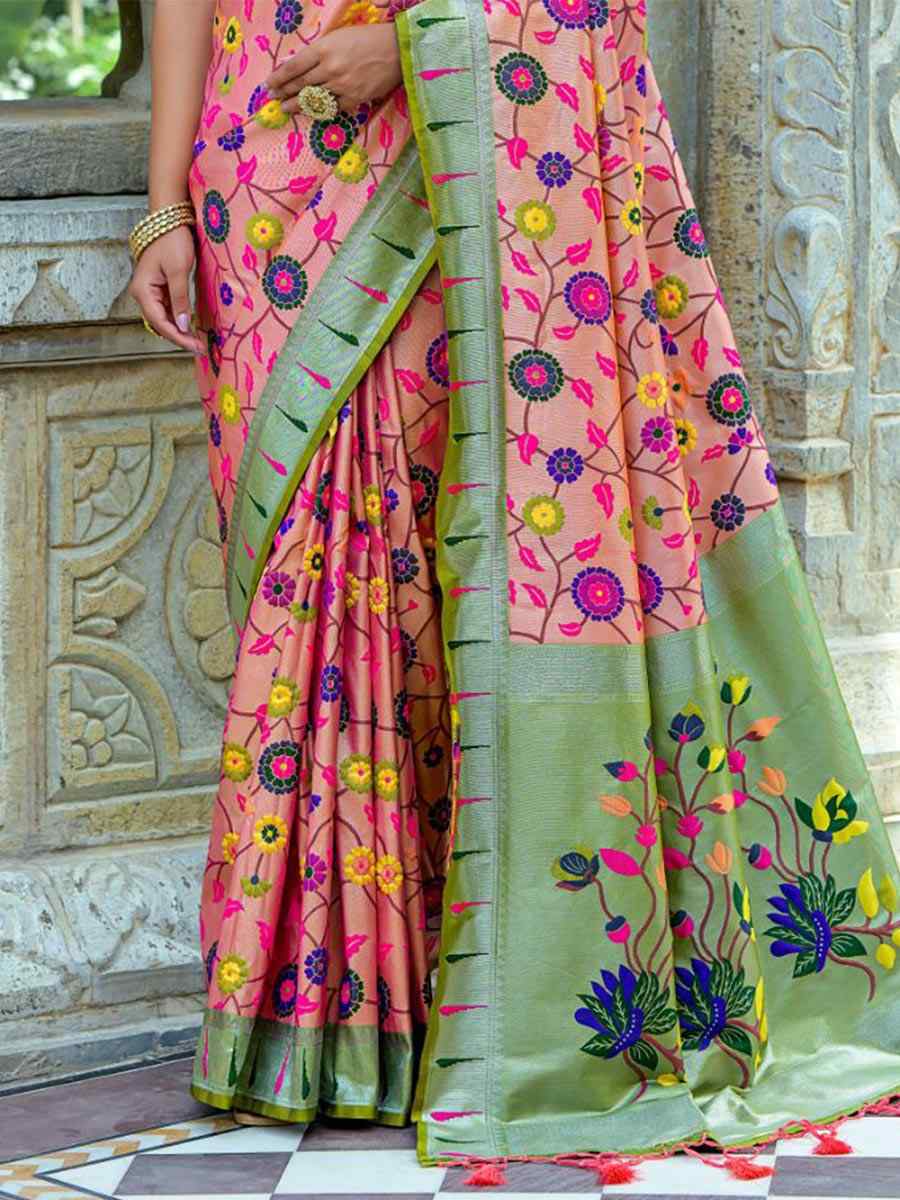 Orange Kanjivaram Silk Handwoven Wedding Festival Heavy Border Saree