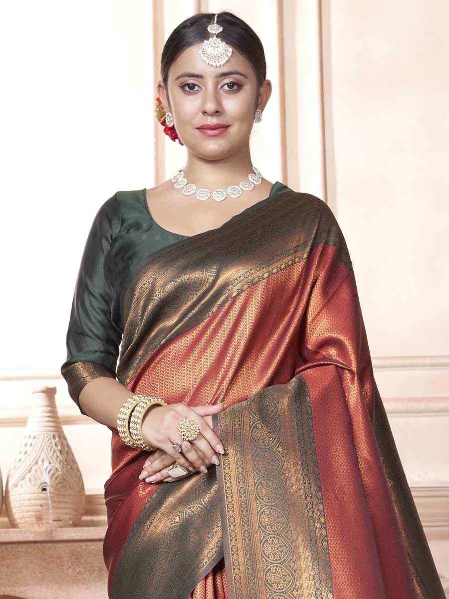 Orange Kanjivaram Silk Handwoven Wedding Festival Heavy Border Saree
