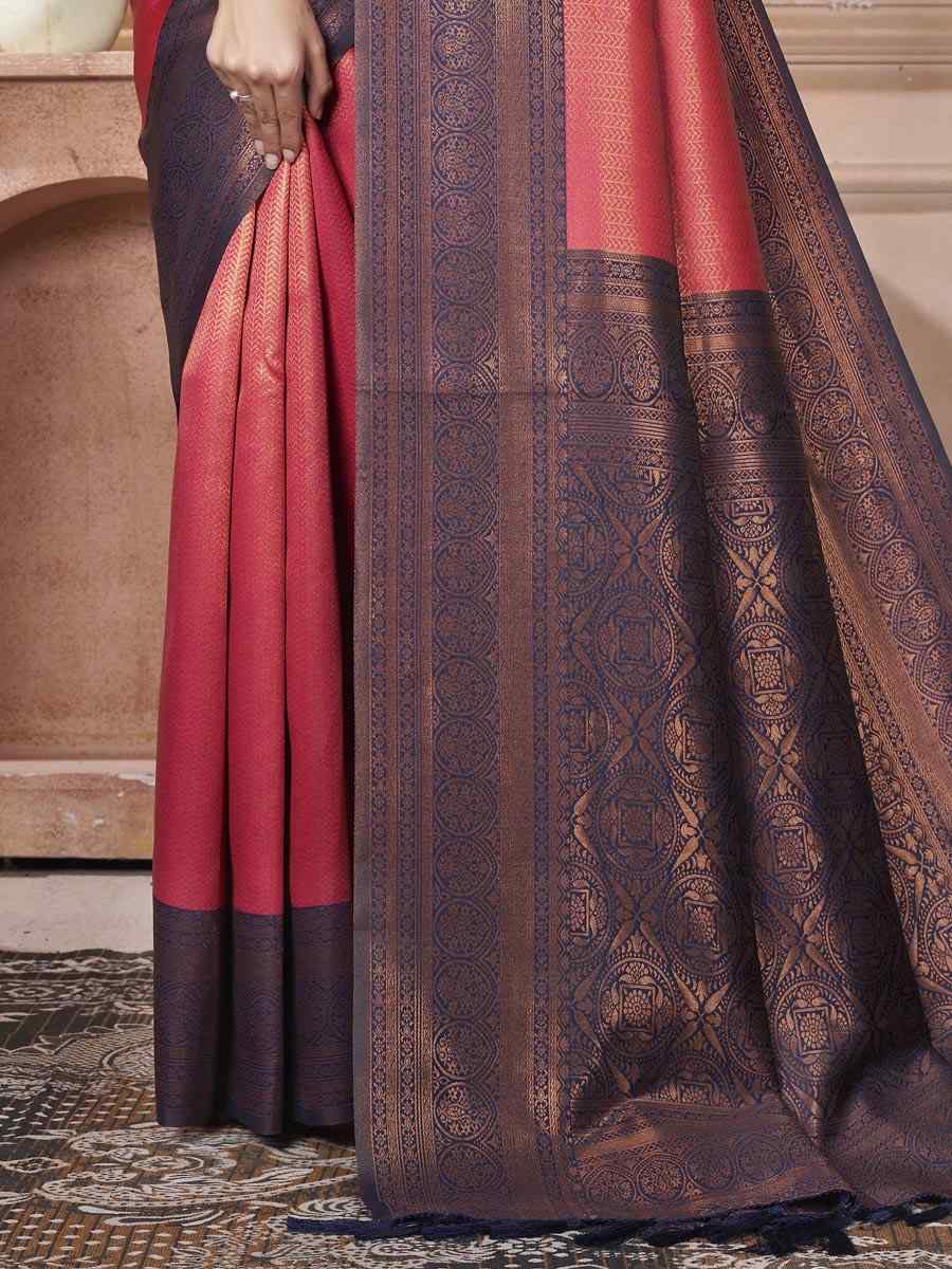 Orange Kanjivaram Silk Handwoven Wedding Festival Heavy Border Saree