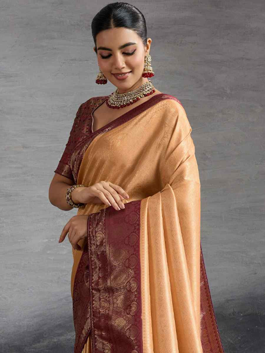 Orange Kanjivaram Soft Silk Handwoven Traditional Bridal Reception Festival Wedding Fancy Heavy Border Saree