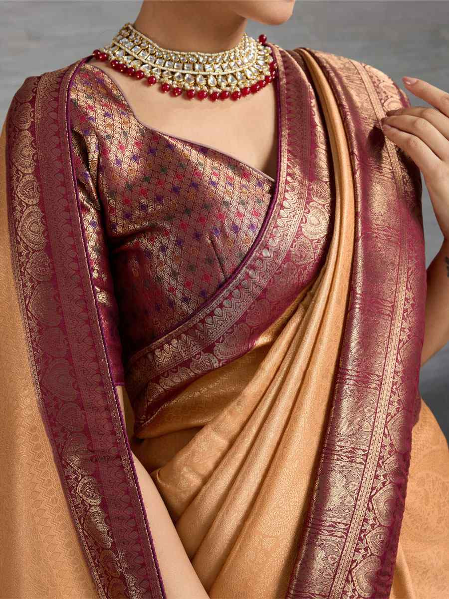 Orange Kanjivaram Soft Silk Handwoven Traditional Bridal Reception Festival Wedding Fancy Heavy Border Saree