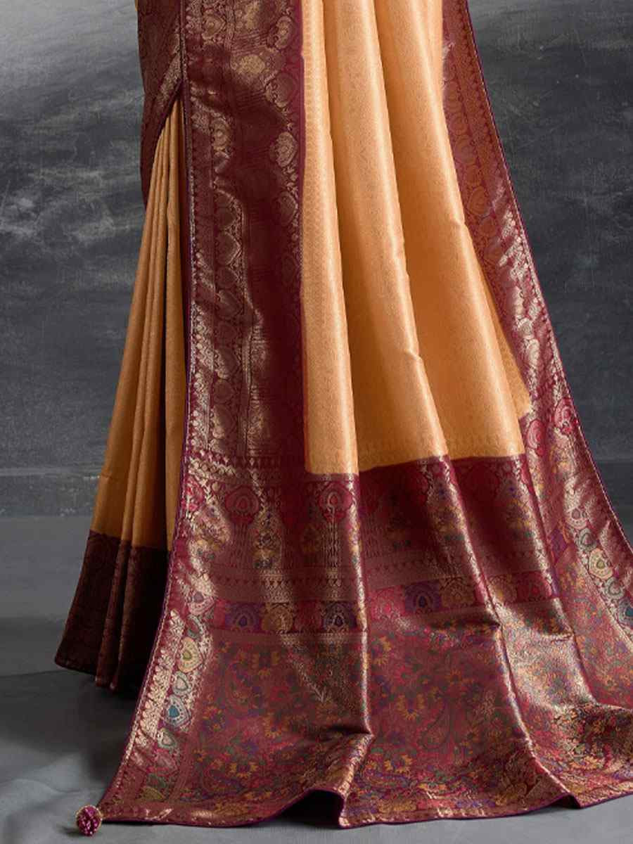 Orange Kanjivaram Soft Silk Handwoven Traditional Bridal Reception Festival Wedding Fancy Heavy Border Saree