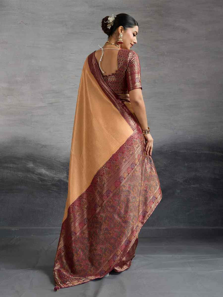 Orange Kanjivaram Soft Silk Handwoven Traditional Bridal Reception Festival Wedding Fancy Heavy Border Saree