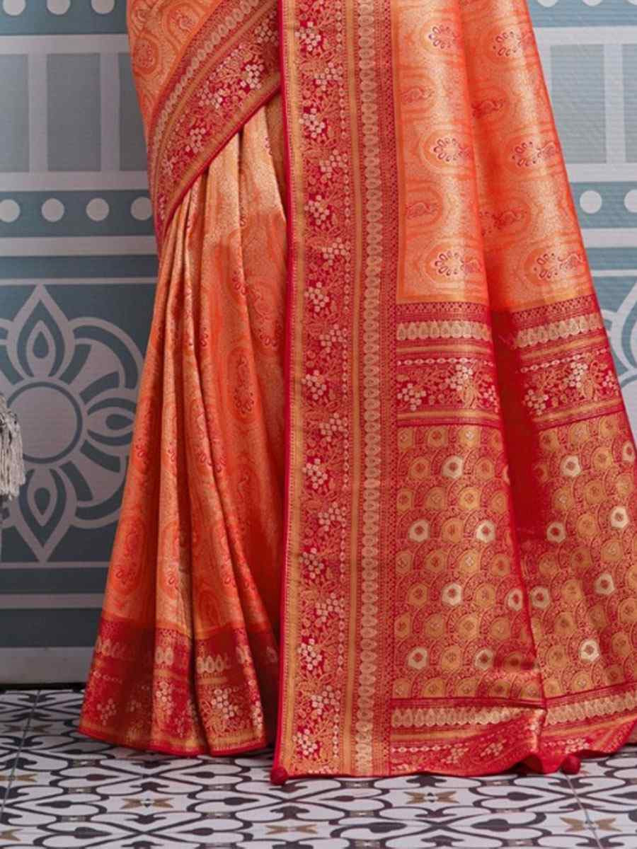 Orange Kanjivaram Soft Silk Kanjivaram Traditional Casual Reception Festival Wedding Fancy Heavy Border Saree