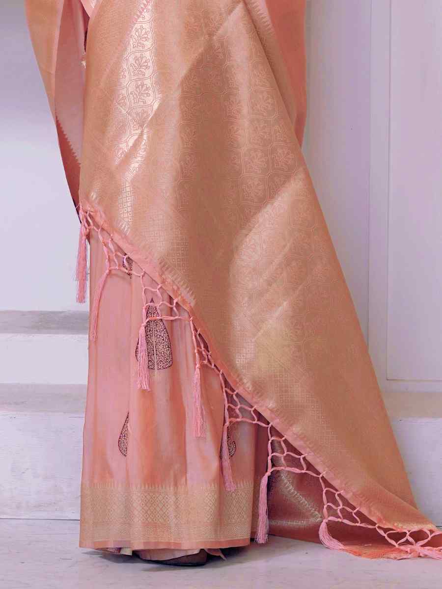 Orange Katan Silk Handwoven Wedding Festival Heavy Border Saree