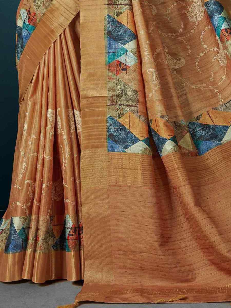 Orange Kotha Silk Embroidered Mehendi Festival Heavy Border Saree