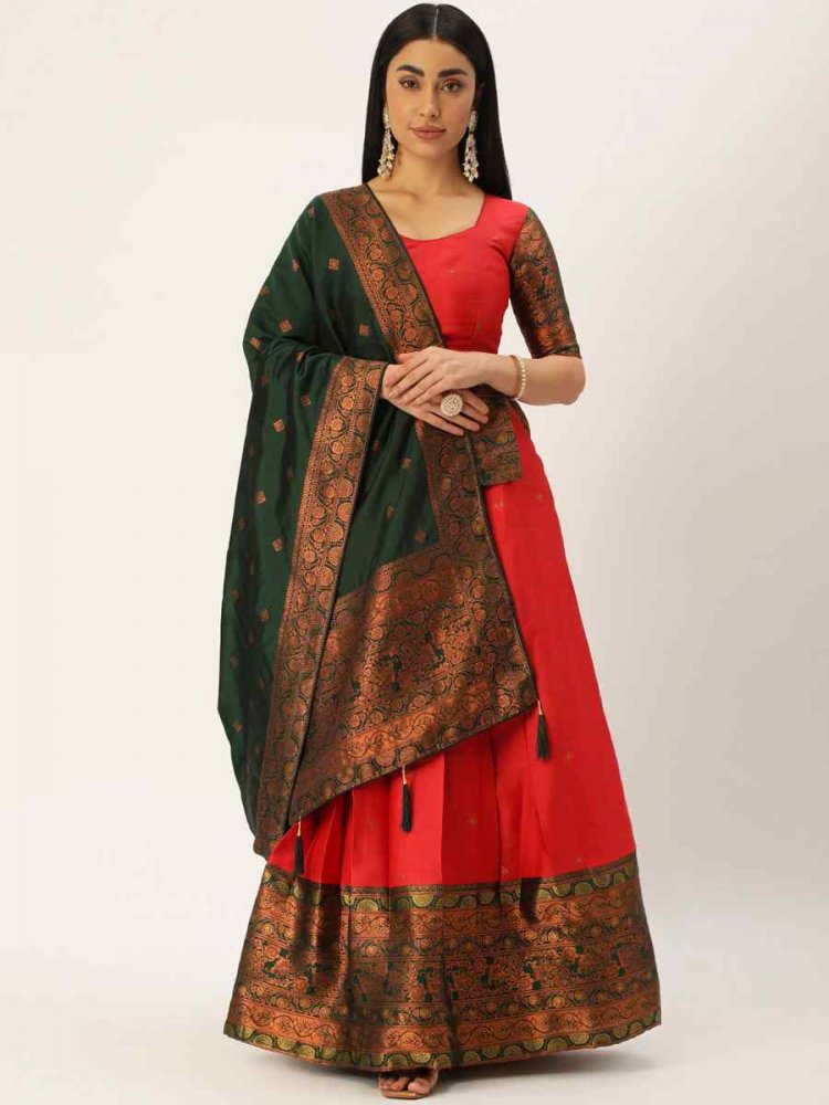 Orange Lichi Silk Zari Festival Traditional Lehenga Choli
