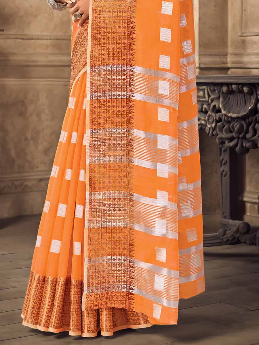 Orange Linen Handwoven Festival Saree