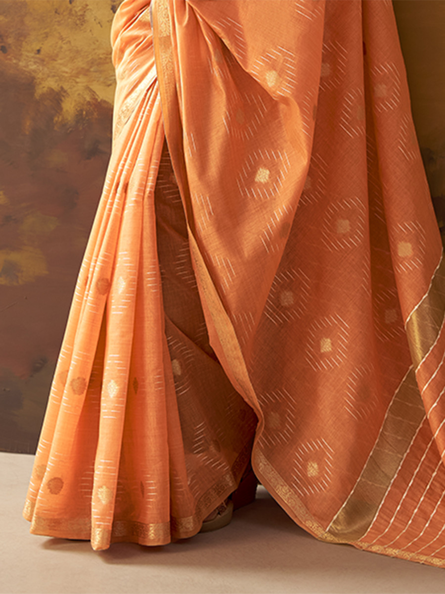 Orange Modal Cotton Zari Weaving Wedding Reception Party Festival Casual Heavy Border Sarees