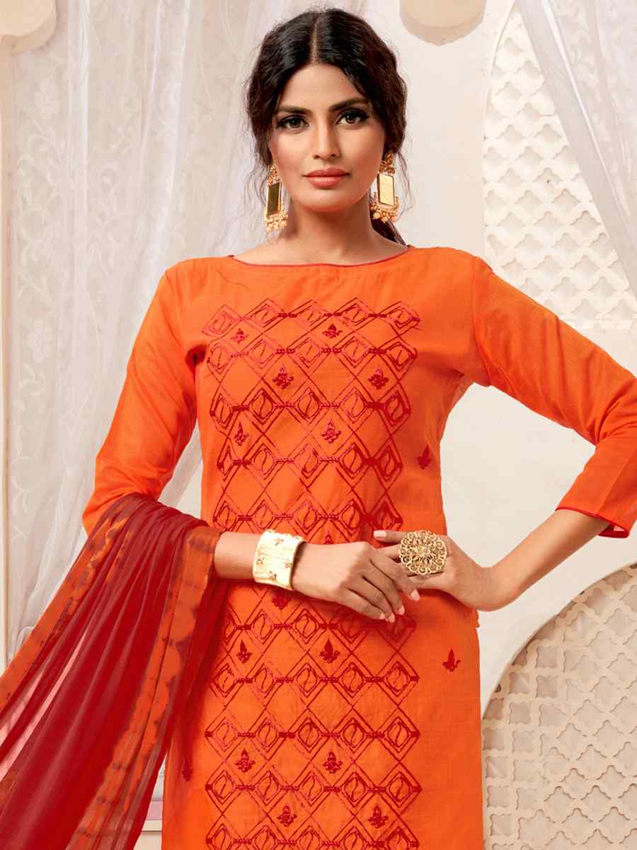 Orange Modal Silk Embroidered Casual Festival Pant Salwar Kameez