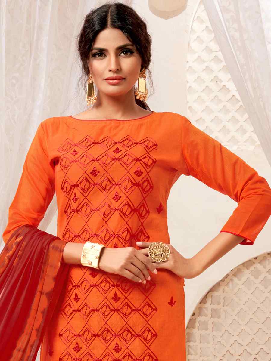 Orange Modal Silk Printed Casual Festival Churidar Salwar Kameez