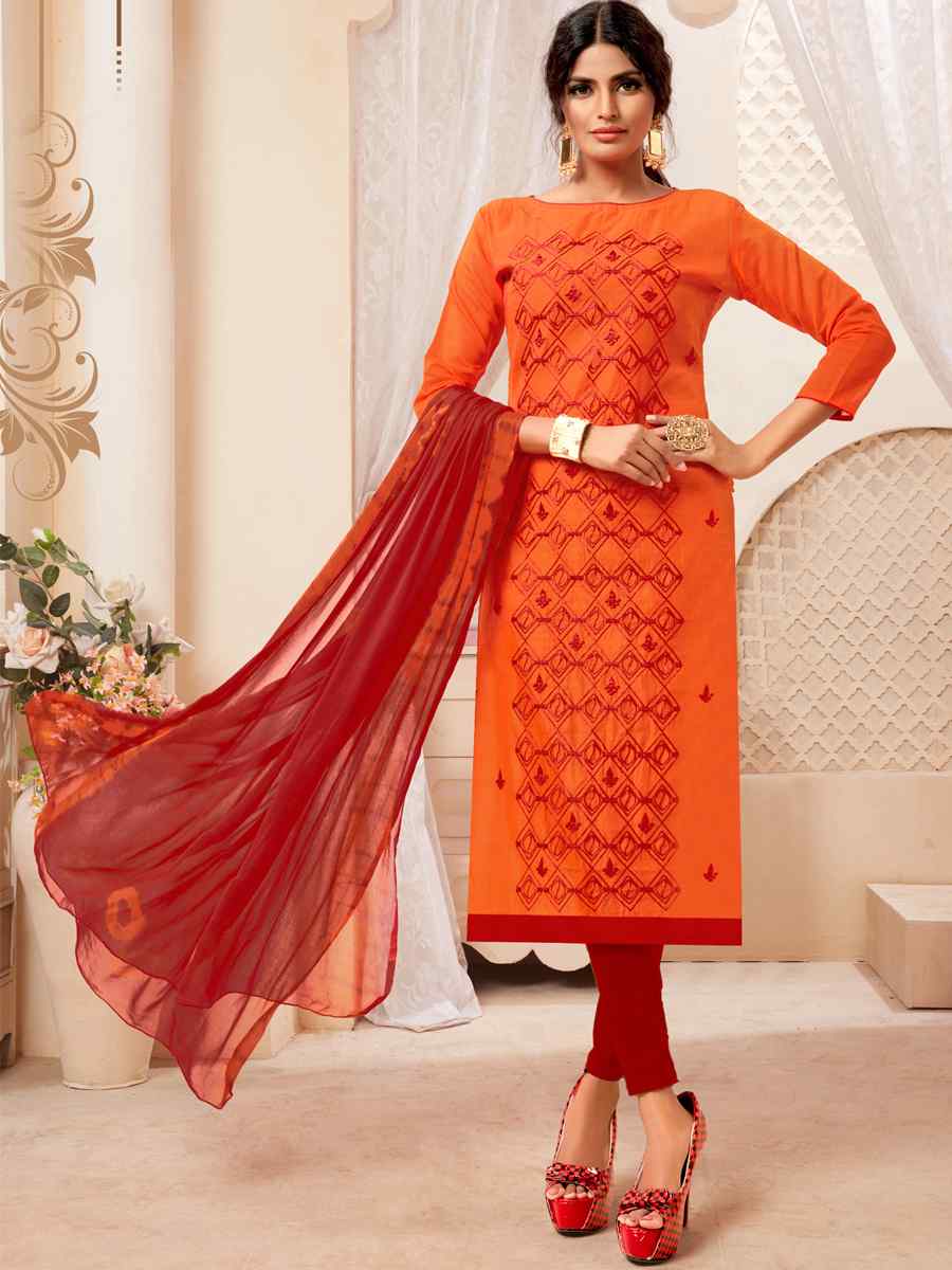 Orange Modal Silk Printed Casual Festival Churidar Salwar Kameez