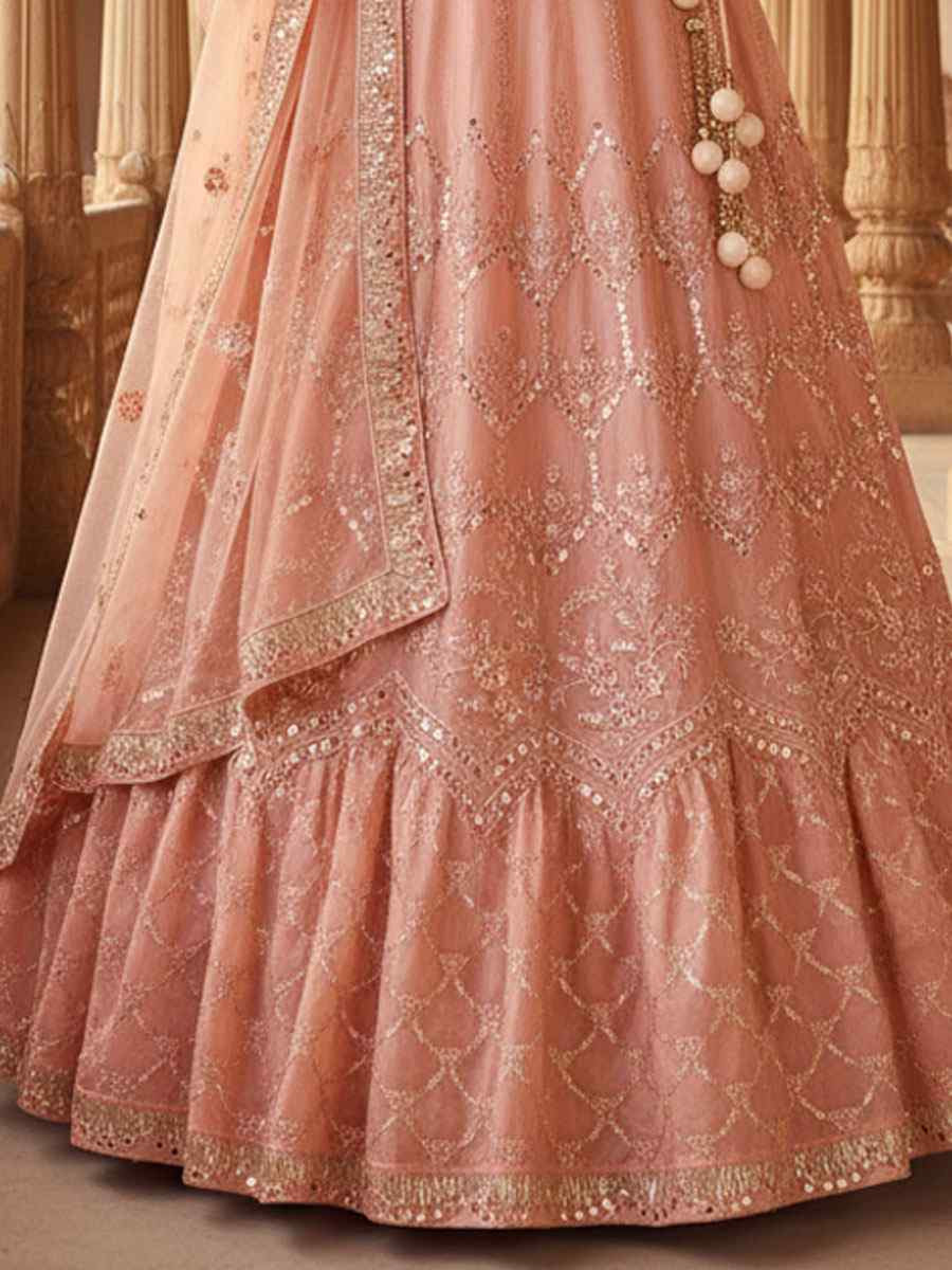 Orange Net Embroidered Bridal Wedding Reception Festival Heavy Border Lehenga Choli