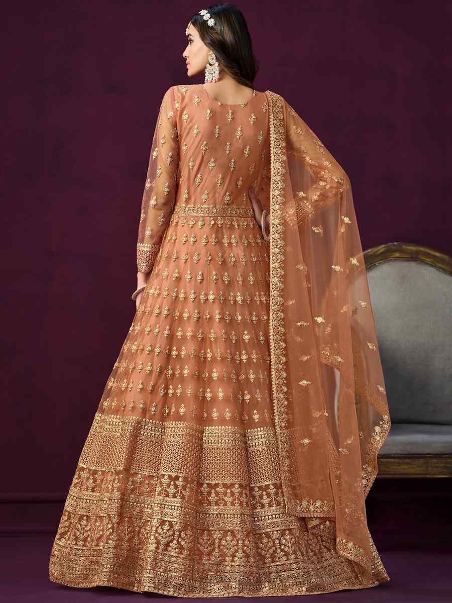 Orange Net Embroidered Festival Wedding Anarkali Salwar Kameez