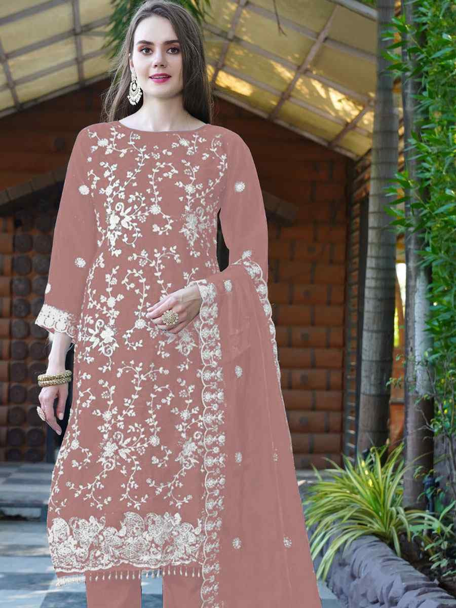 Orange Organza Embroidered Festival Wedding Pant Salwar Kameez