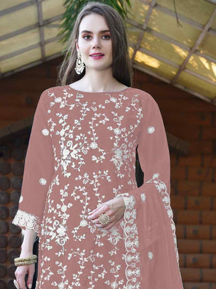 Orange Organza Embroidered Festival Wedding Pant Salwar Kameez