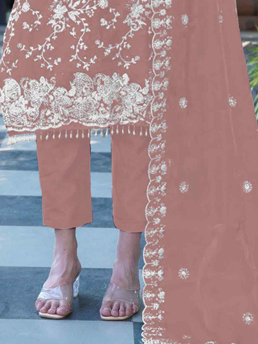 Orange Organza Embroidered Festival Wedding Pant Salwar Kameez