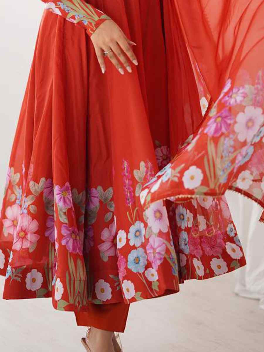 Orange Organza Floral Printed Embroidery Party Wedding Festival Casual Ready Anarkali Salwar Kameez