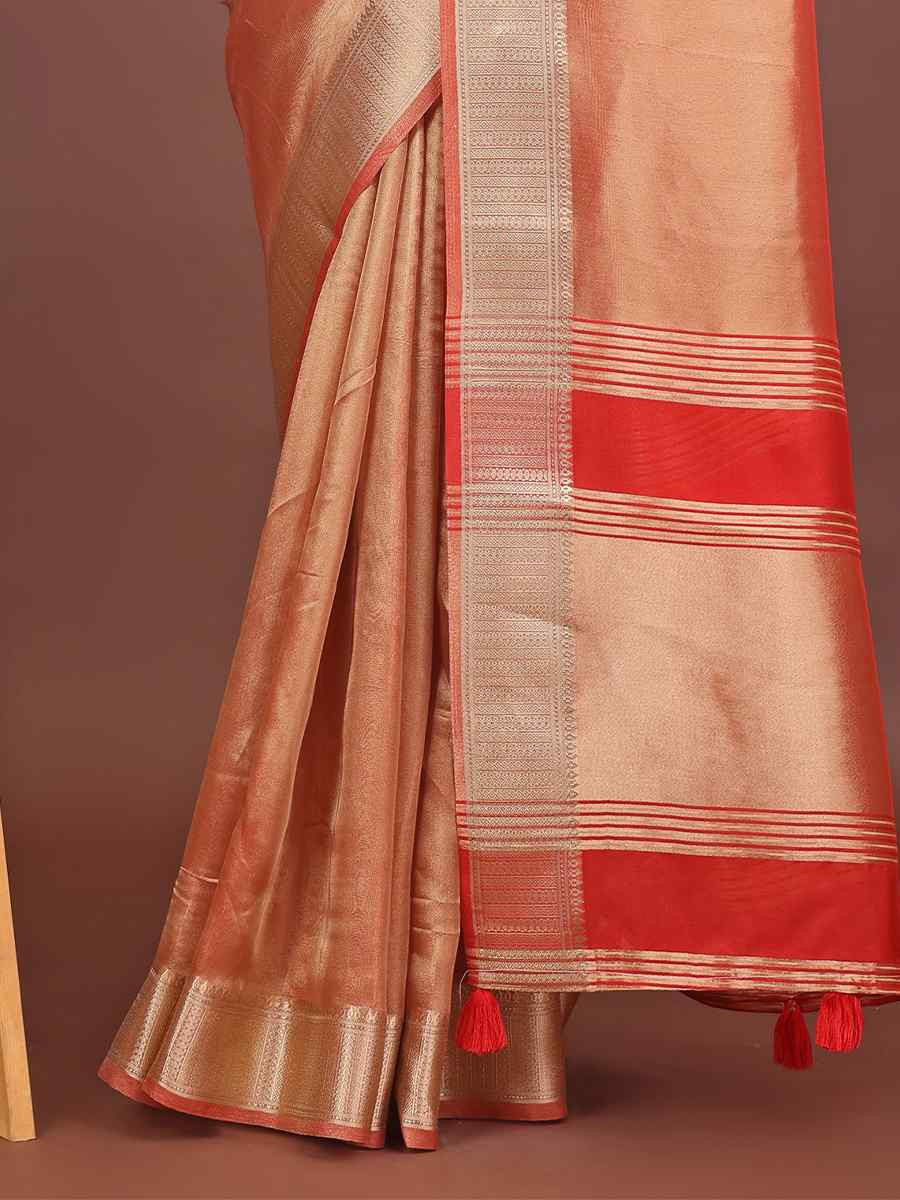 Orange Organza Handwoven Festival Wedding Fancy Heavy Border Saree