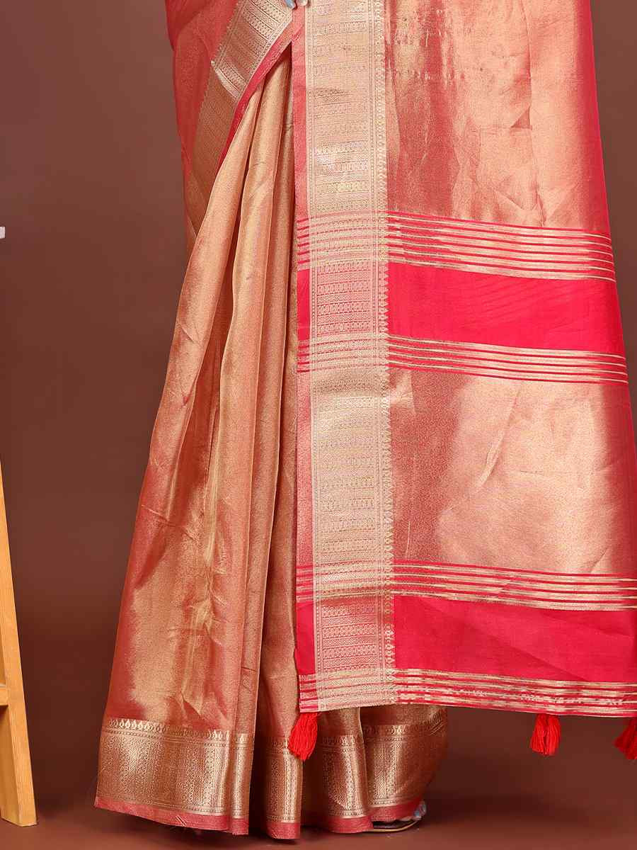 Orange Organza Handwoven Festival Wedding Fancy Heavy Border Saree