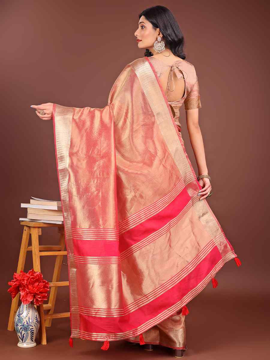 Orange Organza Handwoven Festival Wedding Fancy Heavy Border Saree