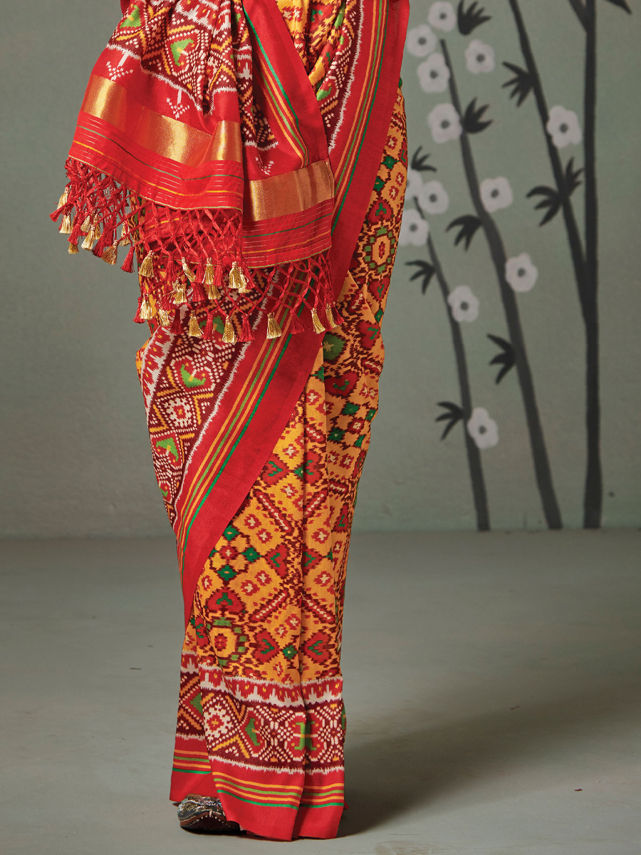 Orange Patola Silk Printed Casual Festival Classic Style Saree