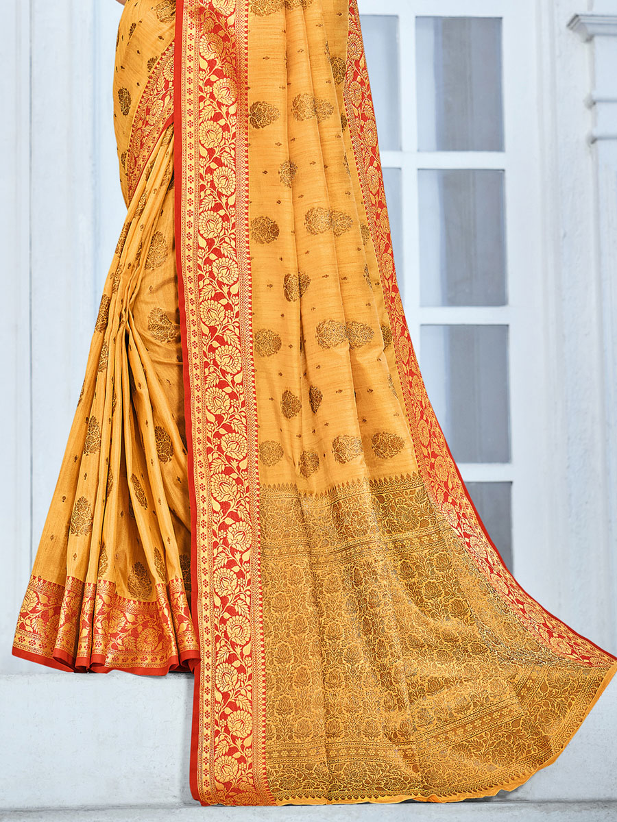 Orange Peel Cotton Handwoven Festival Saree
