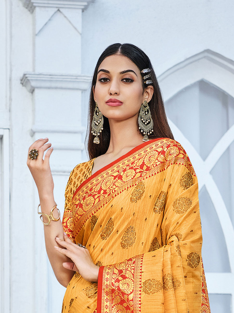 Orange Peel Cotton Handwoven Festival Saree